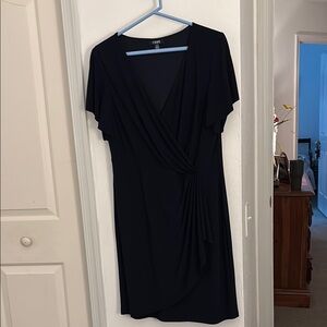 Chaps Blue Ruched Flutter Sleeve Sheath Dress